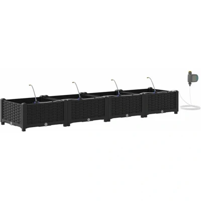 Image of vidaXL Garden Planters with Water Irrigation System 4 pcs Black