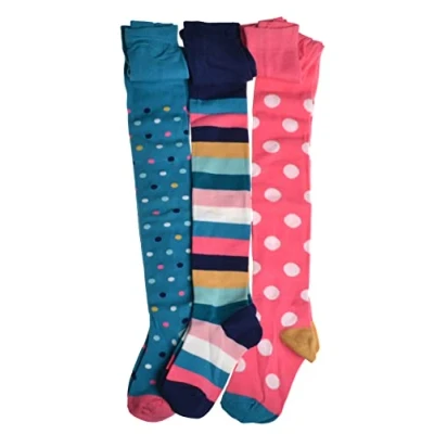 Image of WB SOCKS 3 pairs of Spotty &amp; Stripey Cotton Girls Tights Variety sizes