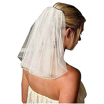 Image of CICILIAYA Bridal Veil Pearl Veils Wedding Vails Women&#039;s White Ivory Short with Comb for Brides Shower Hen Party Chucky Costume Dress Up Gift Prom Halloween Girls First Communion (White)