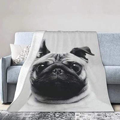 Image of Pug Soft Micro Flannel Blanket Throw, Warm Cozy Lightweight Decorative for Sofa Couch Bed, Printed Gifts Kids Girls Boys Women Men