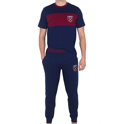 Image of West Ham United FC Official Gift Mens Premium Long Pyjamas Set Navy XXL