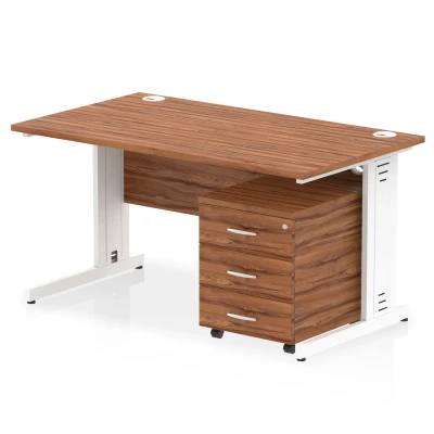 Image of Impulse 1400x800 Desk Walnut Top White Cable Managed Leg + Mobile Ped