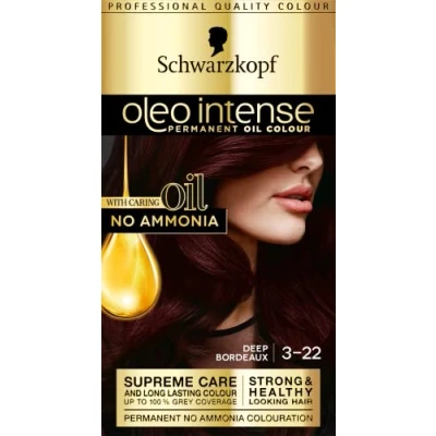 Image of Schwarzkopf Oleo Intense, Permanent Red Hair Dye, Ammonia Free, Up to 100 Percent Grey Coverage, Deep Bordeaux 3 22