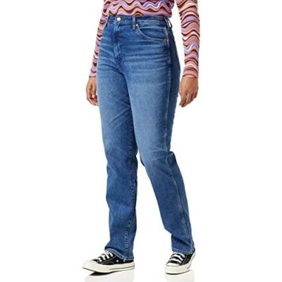 Image of Wrangler Women&#039;s Mom Straight Jeans, Smoke Sea, W28 / L32