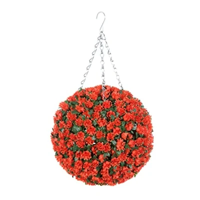 Image of Best Artificial 28cm Rose Topiary Hanging Flower Ball **UV Fade Protected** (Orange)
