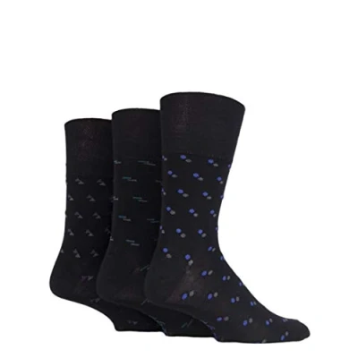Image of 3 Pair Suit Black Patterned Bamboo Socks Men&#039;s 6 11 Mens Gentle Grip