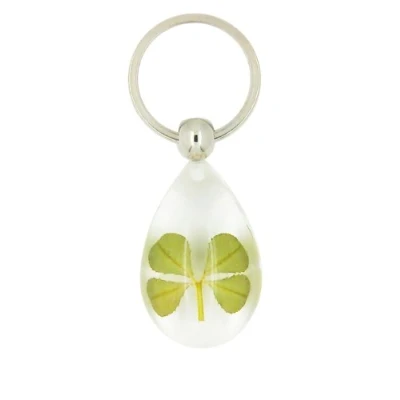 Image of Celtic Lucky Real 4 Four Leaf Clover Clear Good Luck Keyring with Gift Box &amp; Guarantee