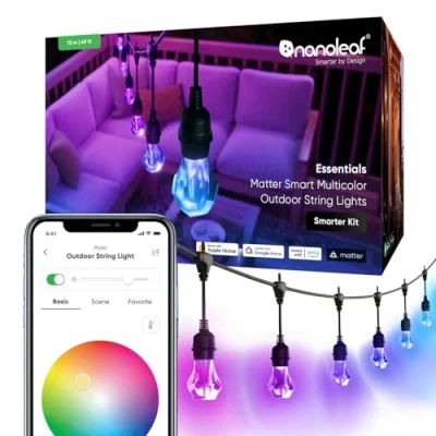 Image of nanoleaf Outdoor Garden Gem String Lights Mains Powered, 15M Multicolor Festoon Party Light Starter Kit, 20 Addressable RGBWIC LED Bulbs, IP65 Waterproof, Matter Over WiFi, Smart App &amp; Voice Control