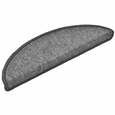 Image of vidaXL Dark Grey Carpet Stair Treads, Set of 15, Sound Dampening &amp; Non Slip, 56x17x3 cm, Washable Foldable Mats with Adhesive Tapes