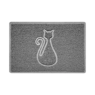 Image of Nicoman Cat Shape Litter Box Mat, Dog Food Feeding Tray Matt, Non Slip, Easy Clean, Washable(60x40cm,Small),GREY