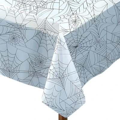Image of Unique Party 51000 Plastic Clear Spider Web Halloween Tablecloth, 9ft x 4.5ft
