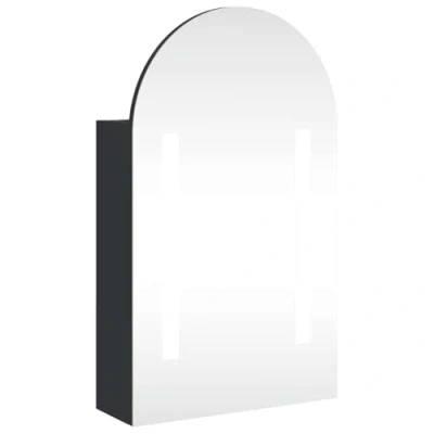 Image of vidaXL Bathroom Mirror Cabinet with LED Light, Wall Mounted, Black Adjustable Shelves, Engineered Wood Material and Arched Design