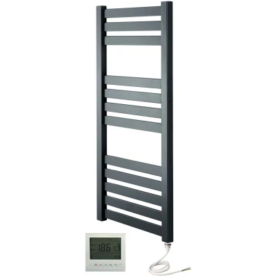 Image of Greened House VAS 500 x 960mm Designer Anthracite Electric Towel Warmer Flat Panel Rail + Timer and Room Thermostat