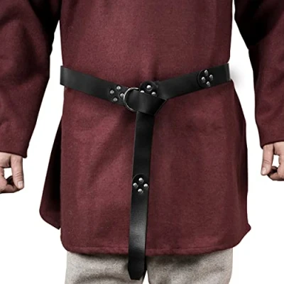Image of HiiFeuer Medieval PU Leather Ring Belt, Retro Renaissance Rivets Belt for LARP(Black B)