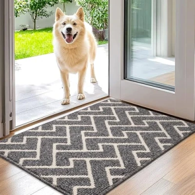 Image of Biscpro Indoor Door Mats,50x80cm Mat Non Slip Backing,Dirt Trapper Absorbent Doormat for Entrance,Inside,Kitchen,Front Back Door,Pets and Garden Grey