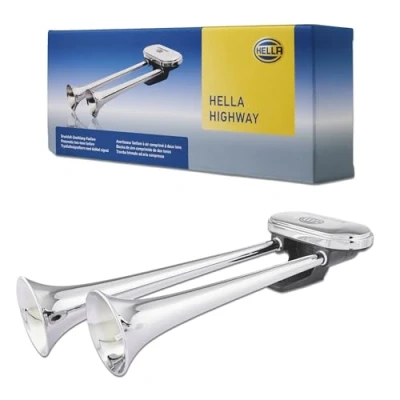 Image of HELLA Trumpet Horn CA34 24V 115dB(A) Frequency range from: 300Hz to: 350Hz Low Tone/High Tone Electric Pipe neck Plug: Blade Terminal Quantit 3PB 005 411 001