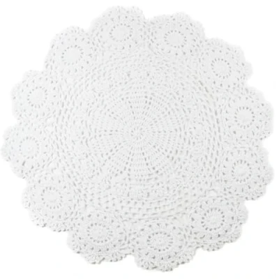 Image of kilofly Handmade Crochet Round Cotton Lace Table Placemats Doilies Value Pack [Set of 4], Lotus, White