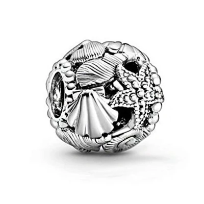 Image of SANHUA Charms S925 Sterling Silver Summer Openwork Starfish Shells Heart Beads Pendant for Women Girls Daughter Mom Friends,Compatible with Pandora Charm Bracelets