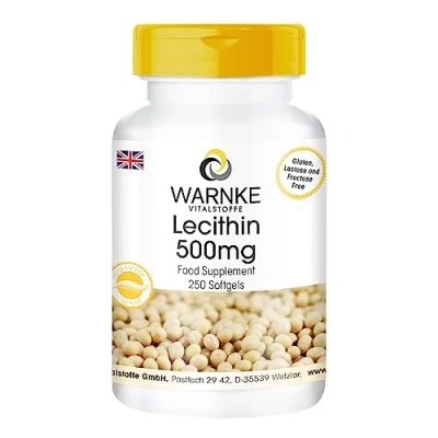 Image of Lecithin 500mg (from Soy Non GMO) 250 Softgels Bulk Pack Warnke Vitalstoffe German Pharmacy Quality