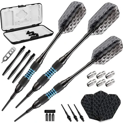 Image of Viper Bobcat Adjustable Weight Soft Tip Darts with Storage/Travel Case: Black Coated Brass, Blue Rings, 16 19 Grams