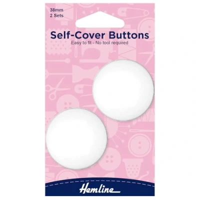 Image of Hemline H475.38 White Nylon Self Cover Button Snap On Back Plate 38mm 2 sets