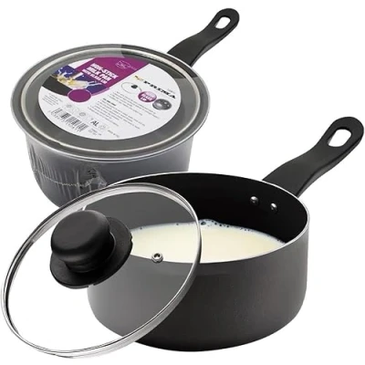 Image of 20CM Milk PAN + Glass LID Sauce Pot Tea Handle Kitchen Non Stick COOKWARE New