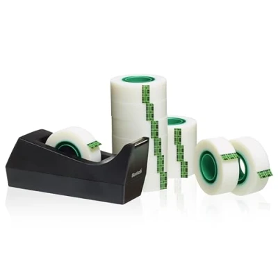 Image of Scotch Desktop Tape Dispenser C38, Black + Magic 12 Rolls 19 mm x 33 m Ideal For School, Home and Office