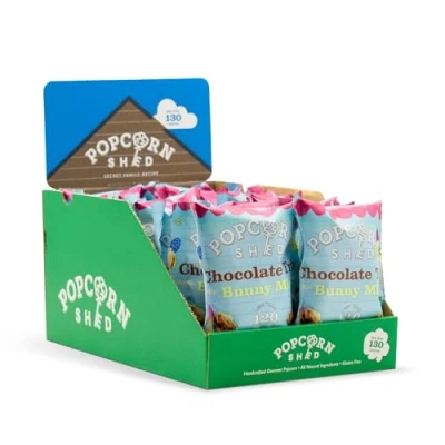 Image of Popcorn Shed Chocolate Trio Gourmet Popcorn, 24g Snack Bag, Pack of 24, Alternative Easter Snack, Triple Bunny Design, Vegetarian, Gluten Free
