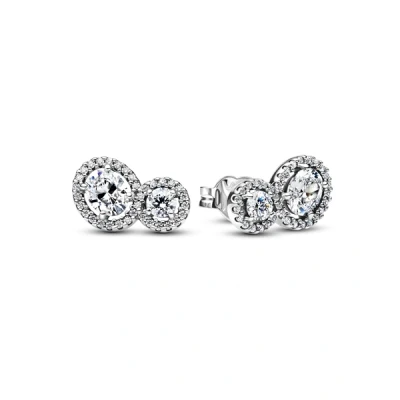 Image of Pandora Silver Halo White Oval Crystal Stud Earrings