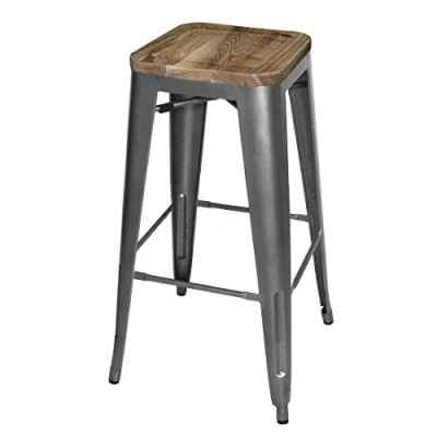 Image of Bolero Bistro High Stools with Wooden Seat Pad Gun Metal (4 pack)