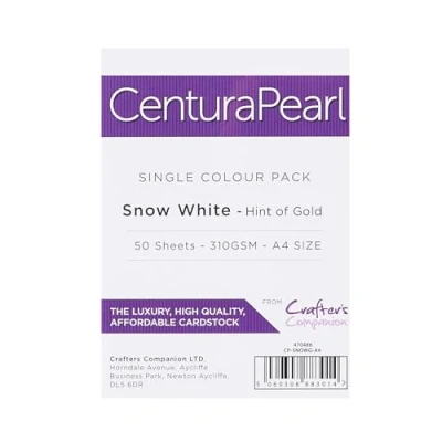 Image of Crafter&#039;s Companion Centura Pearl 50 Sheet A4 Pack Card, Snow White Hint of Gold