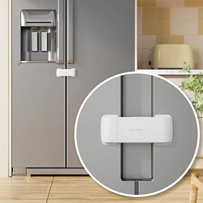 Image of EUDEMON Updated French Fridge Lock Door Refrigerator/Freezer Apply to Max 2.28&quot;(58mm) Two Gap Distance,Cabinet Cupboard for Kids &amp; Babies,Easy Install (White)