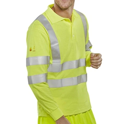 Image of Fire Retardant Hi Vis Anti Static Polo Long Sleeved 4XL