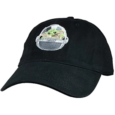 Image of Concept One Men&#039;s Star Wars Grogu Dad Hat, The Mandalorian Adjustable Baseball Cap, Black Egg, Size