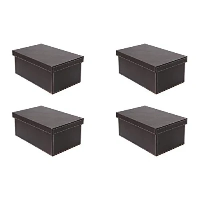 Image of OSCO Brown Faux Leather DVD BOX 4 Pack Holds 26 DVDs Shoe Storage Stackable Blue Ray CDs VHS 38.5L x 23W 15H cm