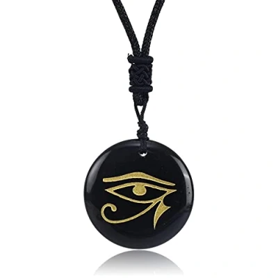 Image of VCPC Natural Gemstone Pendant Necklace,Retro The Eye Of Horus Black Obsidian Necklaces,Healing Chakra Pendant,Lucky Charm For Women Festivals Jewellery Gift