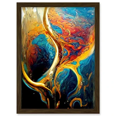 Image of Doppelganger33 LTD Abstract Wave Sunset Acrylic Fluid Artwork Framed A3 Wall Art Print