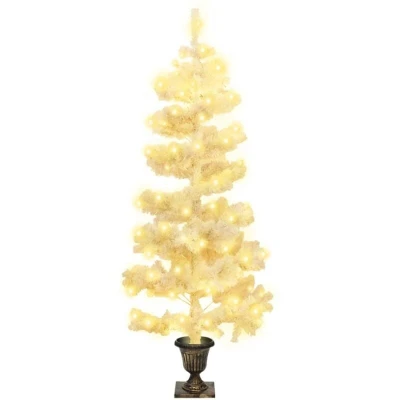 Image of vidaXL Swirl Pre lit Christmas Tree with Pot White 120 cm PVC