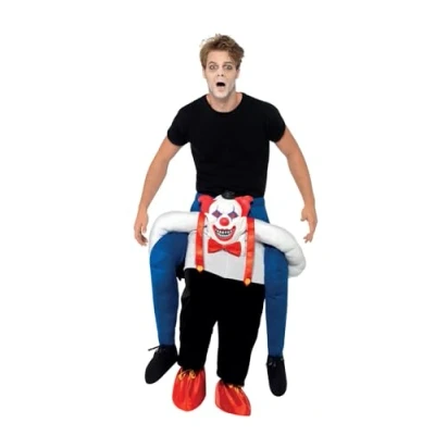 Image of Smiffys Piggyback Sinister Clown Costume, Blue One Piece Suit with Mock Legs, Halloween Cirque Fancy Dress, Dress Up Costumes