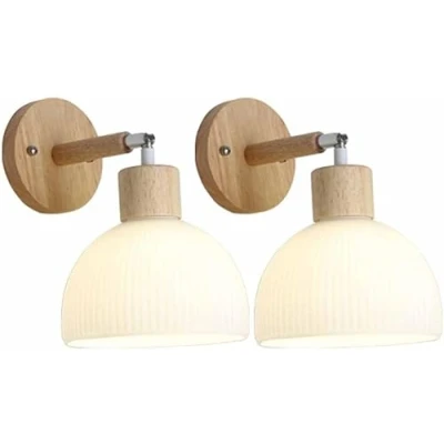 Image of Wall Sconce Modern Wooden Lamp with Glass Stripe White Shade Nordic Bedroom Mount Lighting Adjustable Angle Light for Living Room Bathroom Dining R