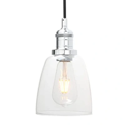 Image of Phansthy Retro Pendant Light Industrial Ceiling Lights with 2m Adjustable Cloth Wire Clear Glass Kitchen Dining Room Hanging for E27 Edison Bulbs (Chromed)