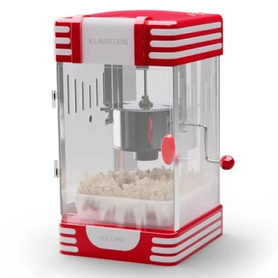Image of Klarstein Retro Popcorn Machine, Kids Maker Mini Cinema Style Popper, 300W Vintage American Making Kit, Childrens Small Pop Corn Makers w/Stainless Steel Container