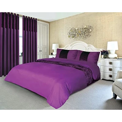 Image of ROOEE Crushed Velvet Panel Duvet Cover with Pillowcase Bedding Set. [ Colour Purple Size Single ]