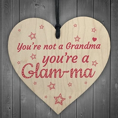 Image of RED OCEAN Glam ma Grandma Wooden Hanging Wall Heart Plaque Shabby Chic Love Gift Nanny Sign Birthday
