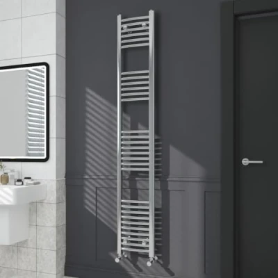 Image of Warmehaus Contemporary Curved Bathroom Heated Towel Rail Radiator Rad 1800 x 300mm Chrome