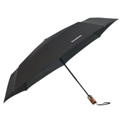 Image of SAMSONITE Wood Classic S 3 Section Auto Open Close Short Folding Umbrella, 27 cm, Black (Black)