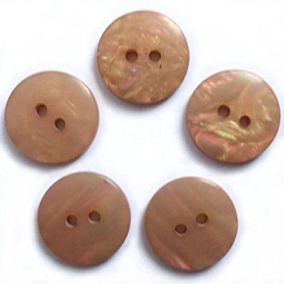 Image of Mother of Pearl Effect Colour Buttons Round 2 Hole Pack 5 (Light Brown, 18mm)