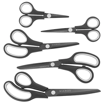 Image of KUONIIY Scissors Ultra Sharp Titanium Coating Blades Soft Comfort Grip Handles Multi Purpose Set of 5