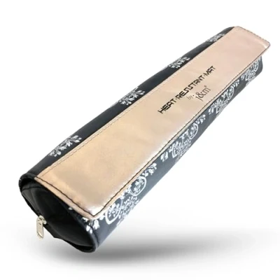 Image of Hair Straighteners Vegan Leather Case &amp; Roll Mat by j&amp;m Stylish Pouch Zip Up Bag with Detachable for Protecting Surfaces Fits ghd, BaByliss Most Brands (Rose Gold)