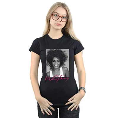 Image of Absolute Cult Whitney Houston Women&#039;s Smile Photograph T Shirt Black Large